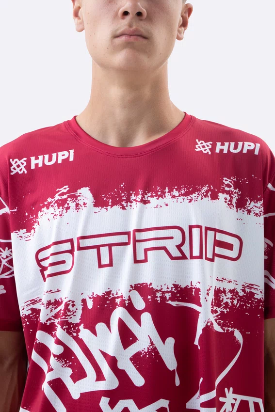 Camiseta Masculina HUPI Bike STRIP Vermelho e Branco