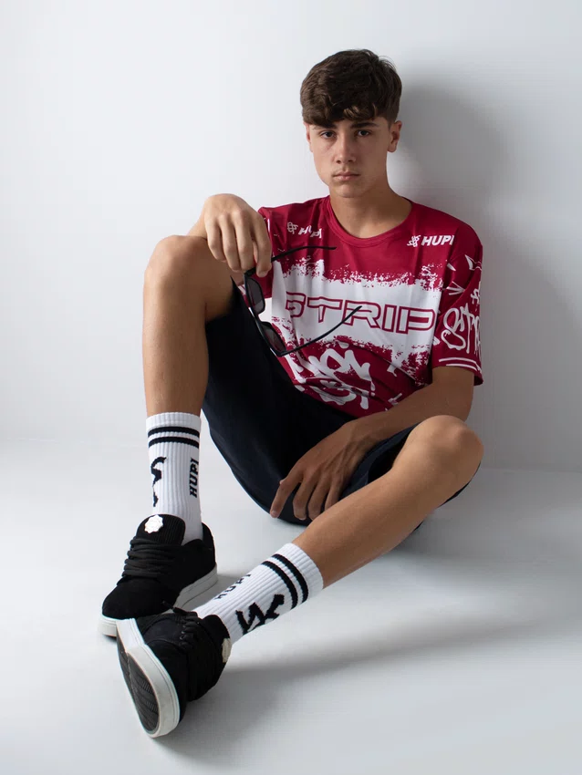 Camiseta Masculina HUPI Bike STRIP Vermelho e Branco