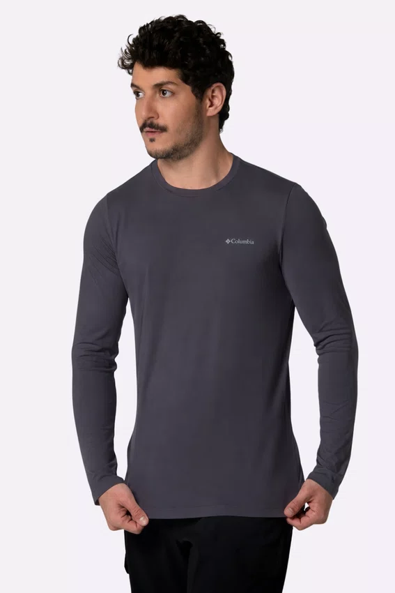 Camiseta Manga Longa Columbia Masculina Neblina Cinza