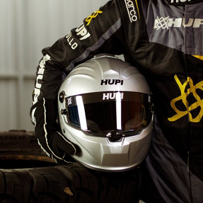 Capacete HUPI Automobilismo Evo Composite Top Air Prata Selo FIA