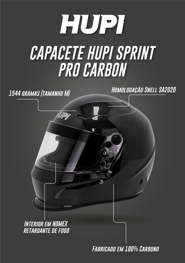 Capacete HUPI Automobilismo Sprint Pro Carbon Preto