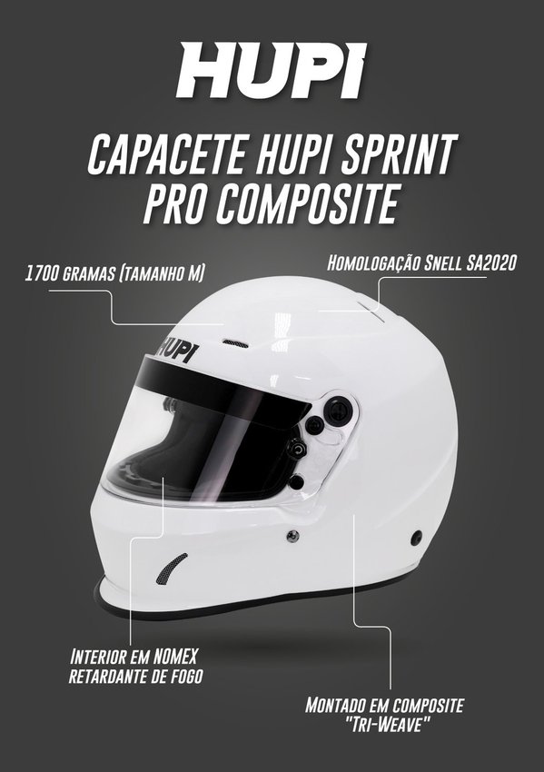 Capacete HUPI Automobilismo Sprint Pro Composite Branco