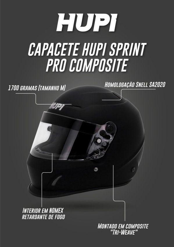 Capacete HUPI Automobilismo Sprint Pro Composite Preto Fosco