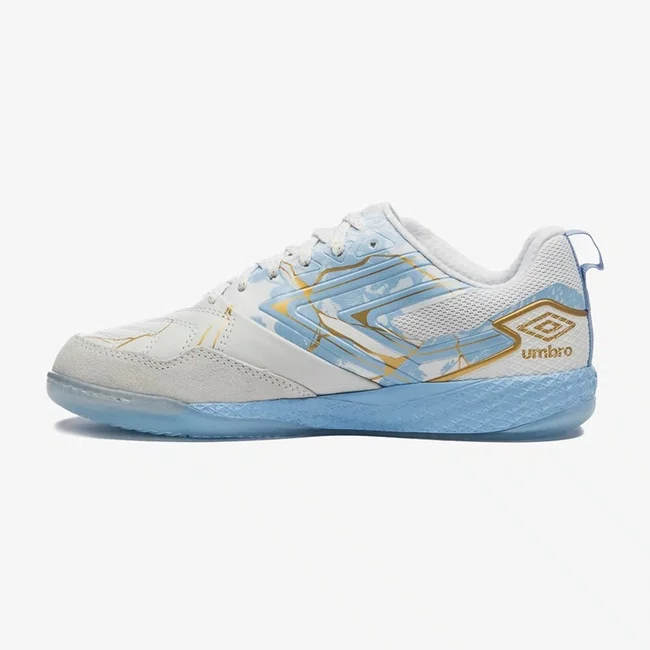 Chuteira Futsal Umbro Pro 5 Bump Kintsugi Branco e Azul