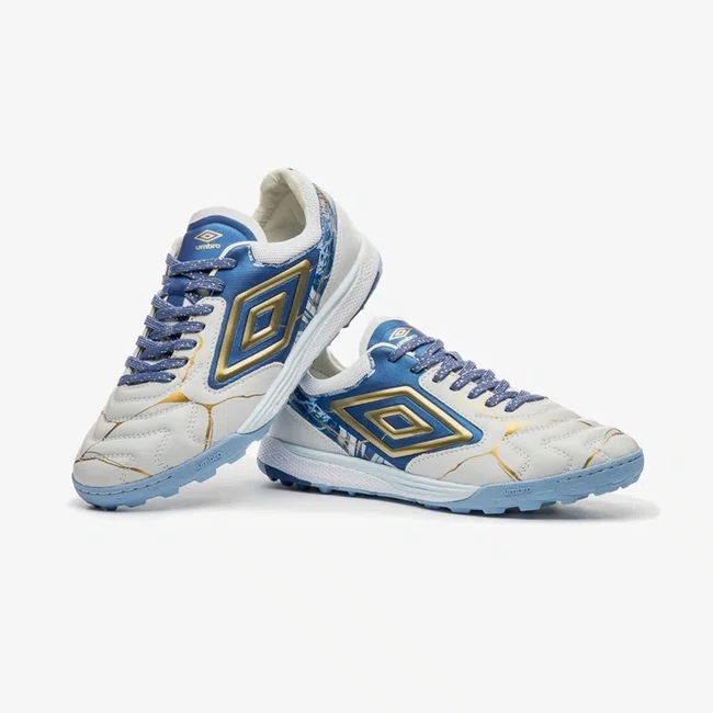 Chuteira Society Umbro Adamant Master Class Pro Bump Kintsugi Branco e Azul