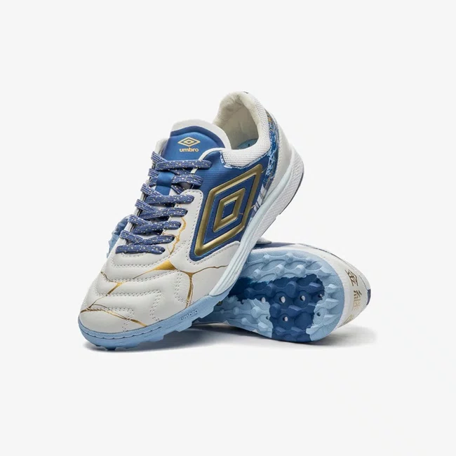 Chuteira Society Umbro Adamant Master Class Pro Bump Kintsugi Branco e Azul