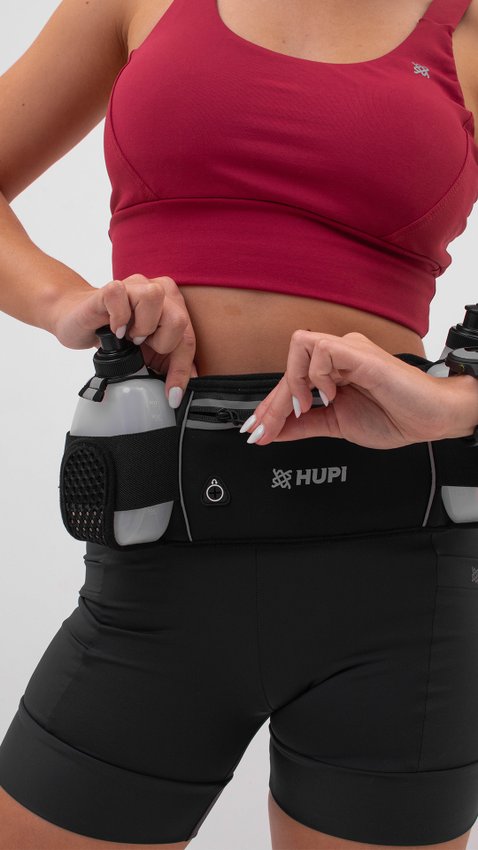 Cinto De Hidratação HUPI Running com 2 Garrafas e Pochete Preto