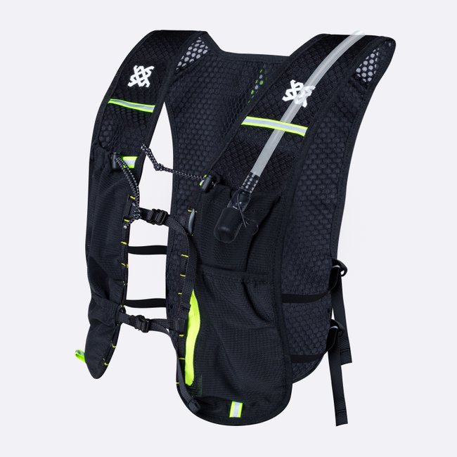 Colete de Hidratação HUPI Running Preto/Amarelo com 2 Garrafas 350ML Verde