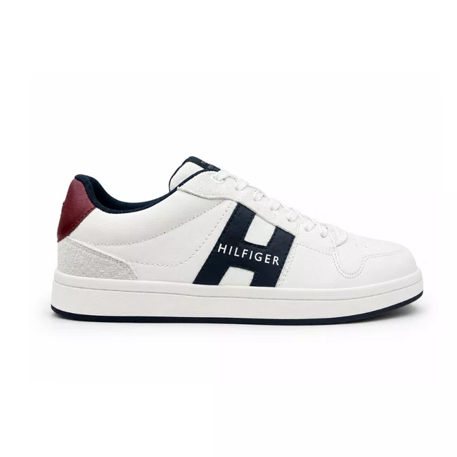 Tênis H Low Cut Lace Up Sneaker Masculino Branco e Vermelho