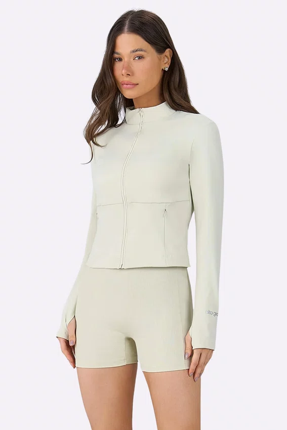 Jaqueta Alto Giro Ajustada Com Bolso Feminina Amarelo Creme