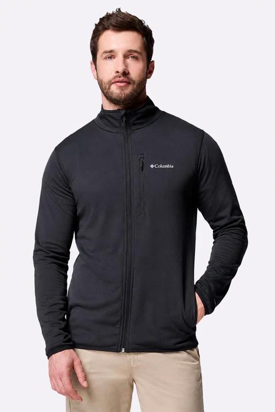 Jaqueta Fleece Columbia Masculina Essential Hike Grid Full Zip Preta
