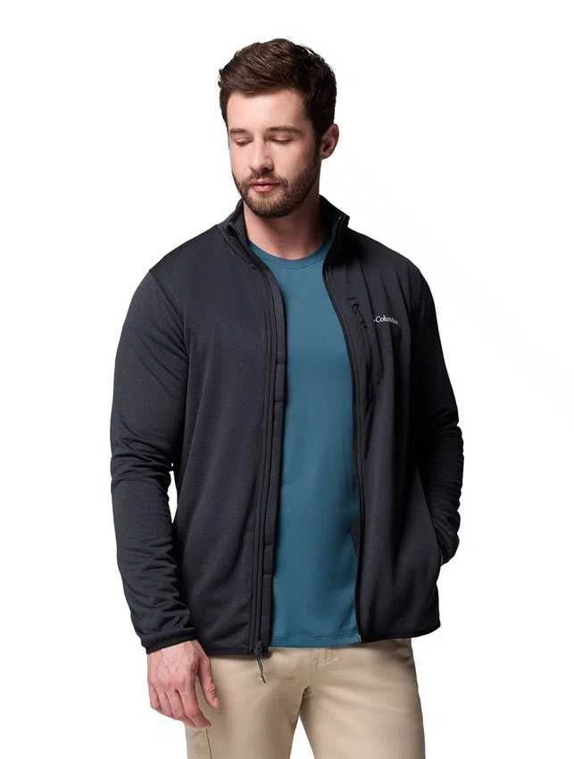 Jaqueta Fleece Columbia Masculina Essential Hike Grid Full Zip Preta