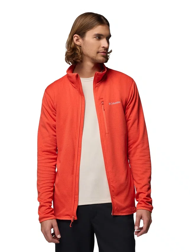 Jaqueta Fleece Columbia Masculina Essential Hike Grid Full Zip Vermelha