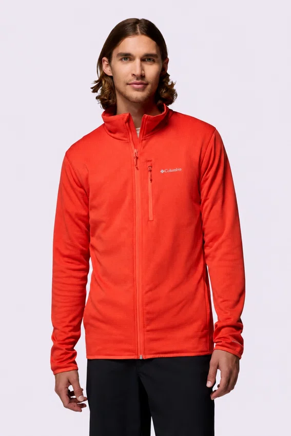 Jaqueta Fleece Columbia Masculina Essential Hike Grid Full Zip Vermelha