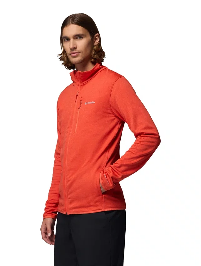 Jaqueta Fleece Columbia Masculina Essential Hike Grid Full Zip Vermelha
