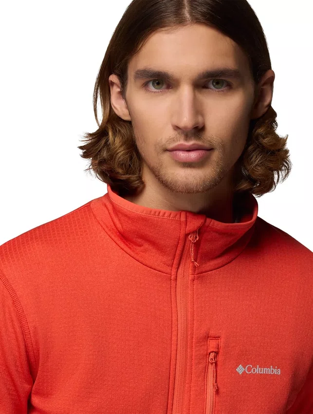 Jaqueta Fleece Columbia Masculina Essential Hike Grid Full Zip Vermelha