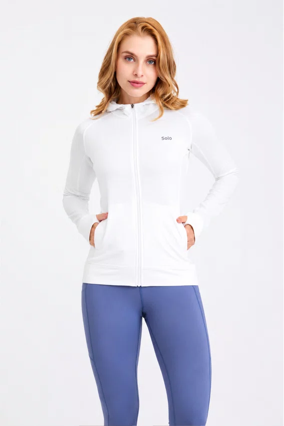 Jaqueta Solo Thermal Grid Hood Feminina Branco