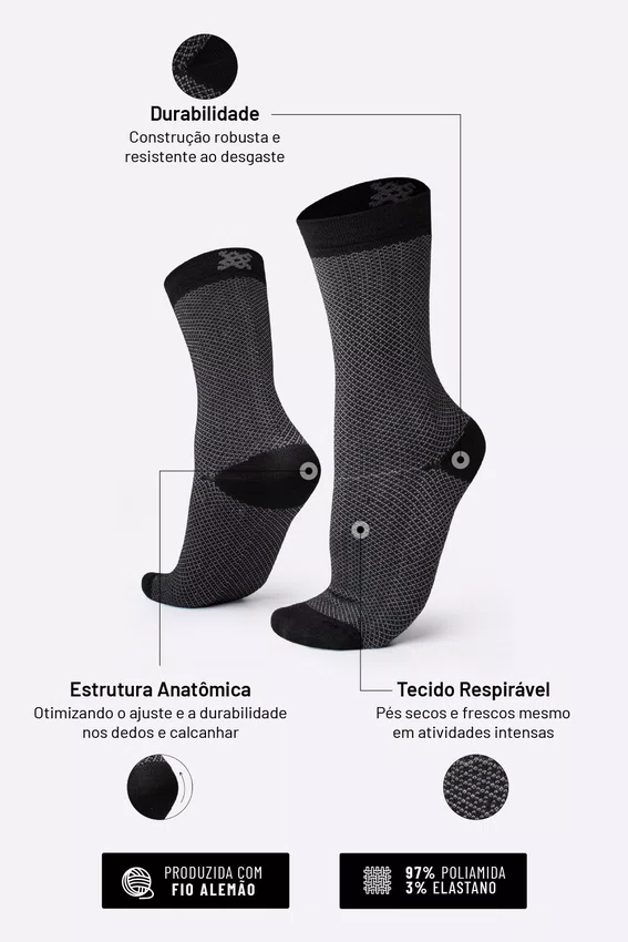 Kit 02 Pares Meia Corrida/Ciclismo HUPI Carbono Preto