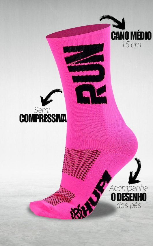 Kit 02 Pares Meia Corrida HUPI Run Rosa e Preto 34-38