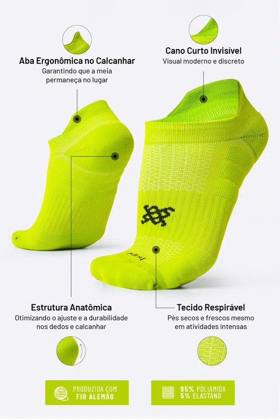 Kit 02 Pares Meia Corrida HUPI Running Pro Invisível