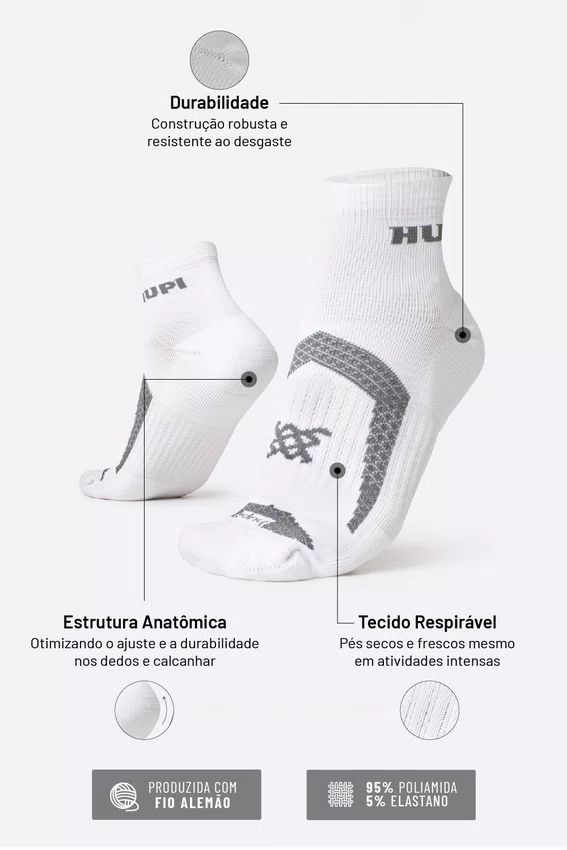 Kit 02 Pares Meia Corrida Prime HUPI Preto e Branco