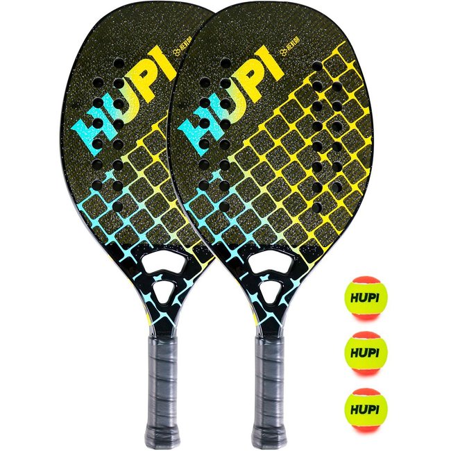 Kit 02 Raquetes Beach Tennis HUPI Deft Pro Kevlar + 3 Bolas