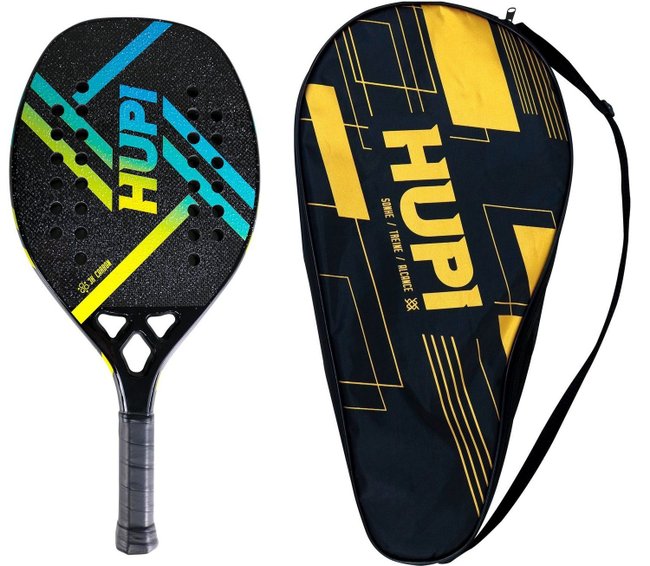 Kit 02 Raquetes Beach Tennis HUPI Doha Carbon 3K + 3 Bolas