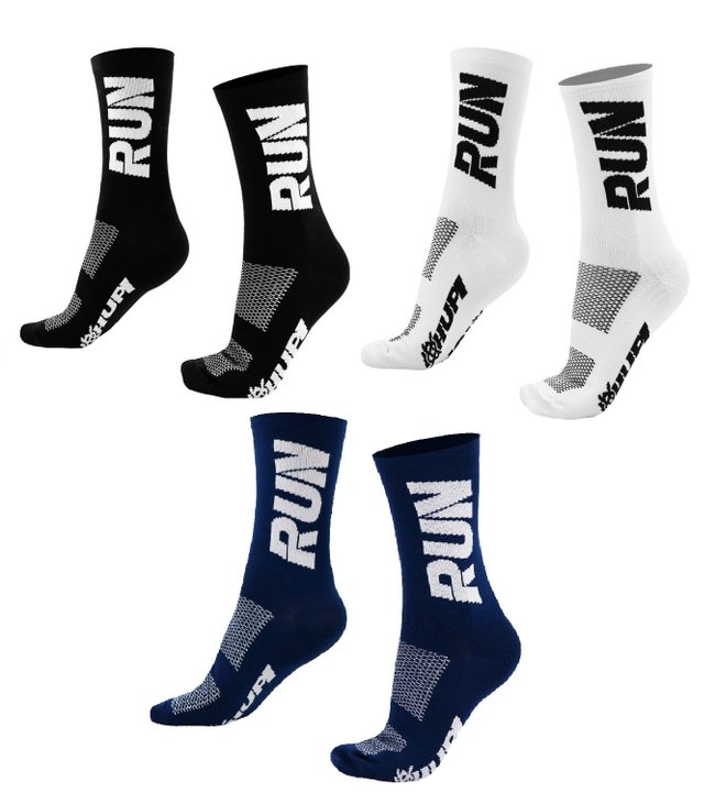 Kit 03 Pares Meia Corrida HUPI Run Preto Branco e Azul