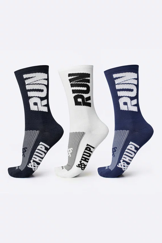 Kit 03 Pares Meia Corrida HUPI Run Preto Branco e Azul