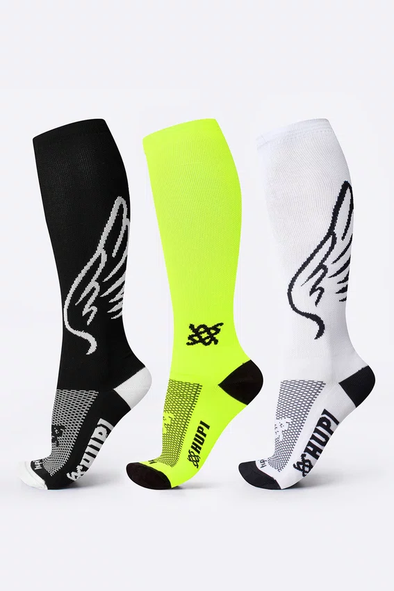 Kit 03 Pares Meia para Corrida Hupi Longa Asas Amarela