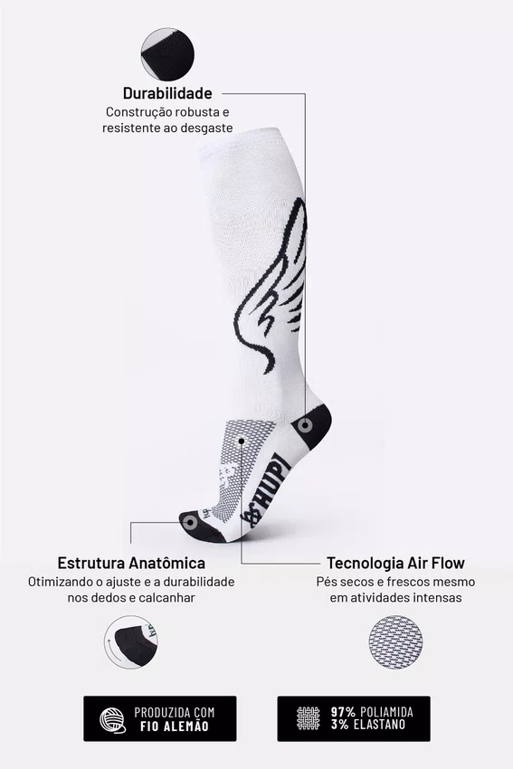 Kit 03 Pares Meia para Corrida Hupi Longa Asas Amarela