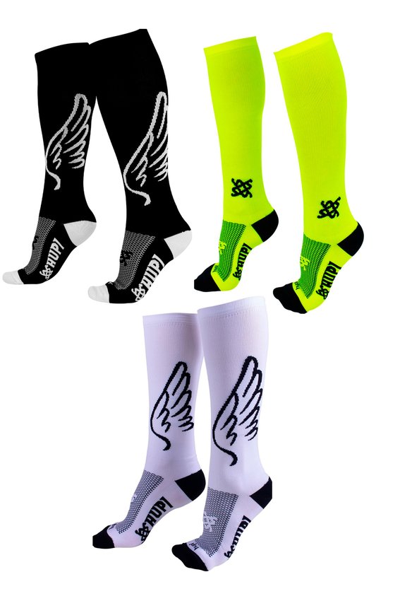 Kit 03 Pares Meia para Corrida Hupi Longa Asas Amarela
