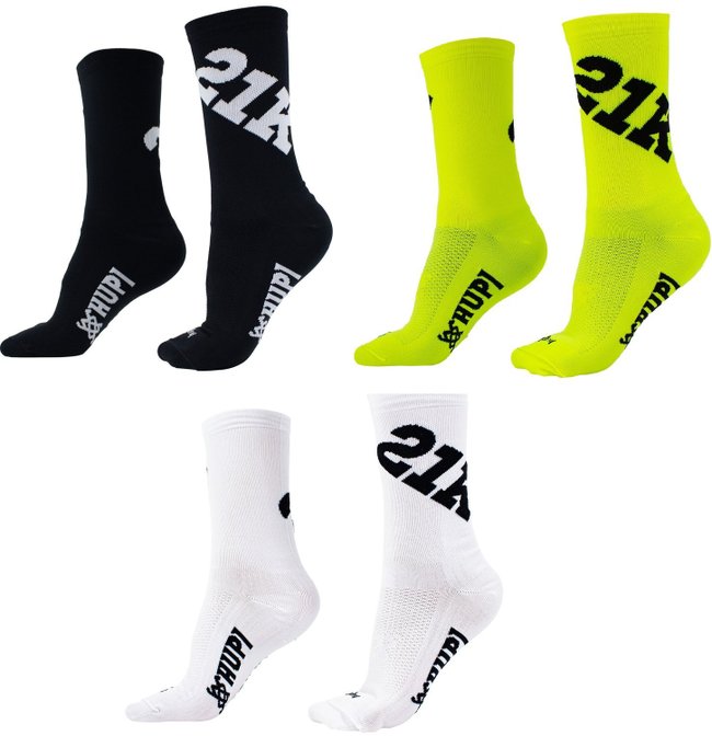 Kit 03 Pares Meia para Corrida Hupi Ultra 21K Amarelo Branco e Preto