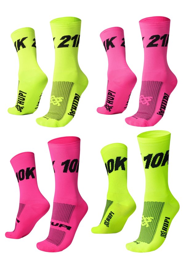 Kit 04 Pares Meia para Corrida HUPI 10K e 21K Rosa e Amarelo