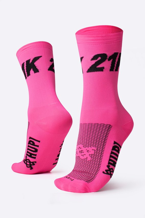 Kit 04 Pares Meia para Corrida HUPI 10K e 21K Rosa e Amarelo