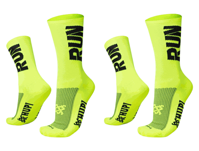 Kit 2 Pares Meia HUPI Run Amarelo Neon 36-42