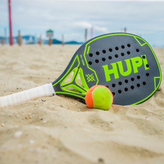 Kit 2 Raquetes Beach Tennis HUPI Carbon Elite 3K Pro 3.0 + 3 Bolas de Beach Tennis HUPI Pro