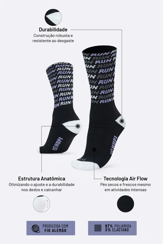 Kit 3 Meias de Corrida HUPI Run Tri