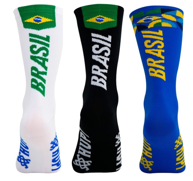 Kit 3 Pares Meia HUPI Brasil - Branco 1.0, Preto 1.0 e Azul 4.0