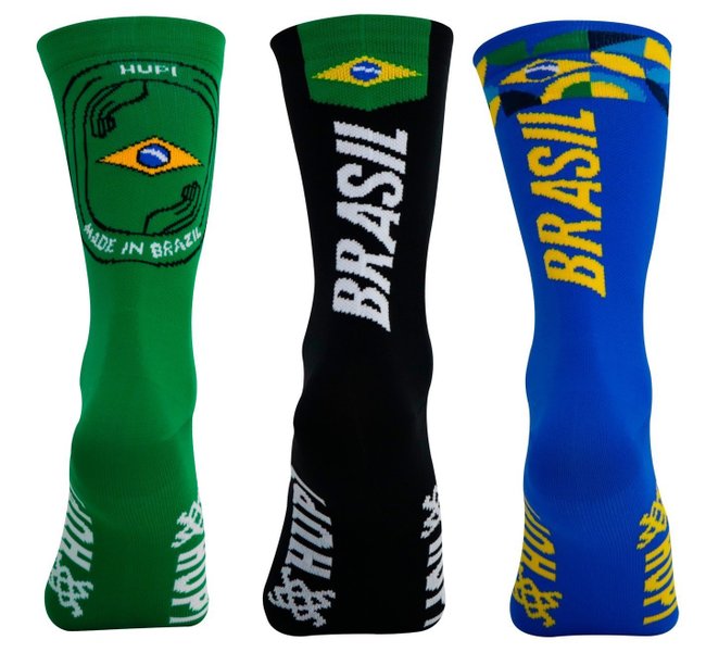 Kit 3 Pares Meia HUPI Brasil - Verde 2.0, Preto 1.0 e Azul 4.0