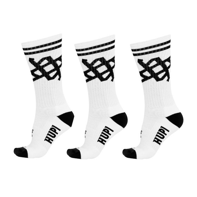 Kit 3 Pares Meia HUPI Cano Longo Crew Branco
