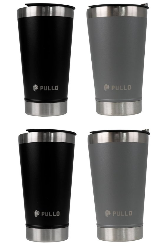 Kit 4 Copos Térmico Pullo Kippis 480ML Preto e Cinza
