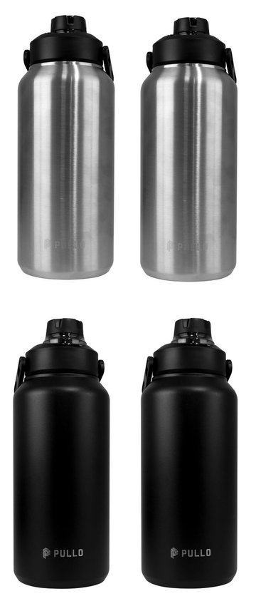 Kit 4 Garrafas Térmica Pullo Vetta 1300ML Preto e Inox