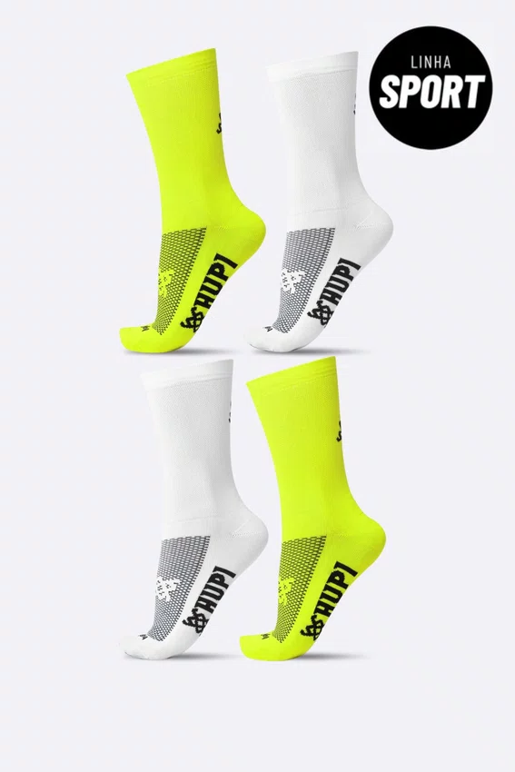 Kit 4 Pares de Meias Sport HUPI Amarelo e Branco