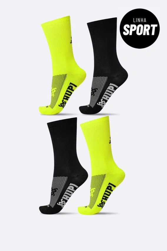 Kit 4 Pares de Meias Sport HUPI Amarelo e Preto