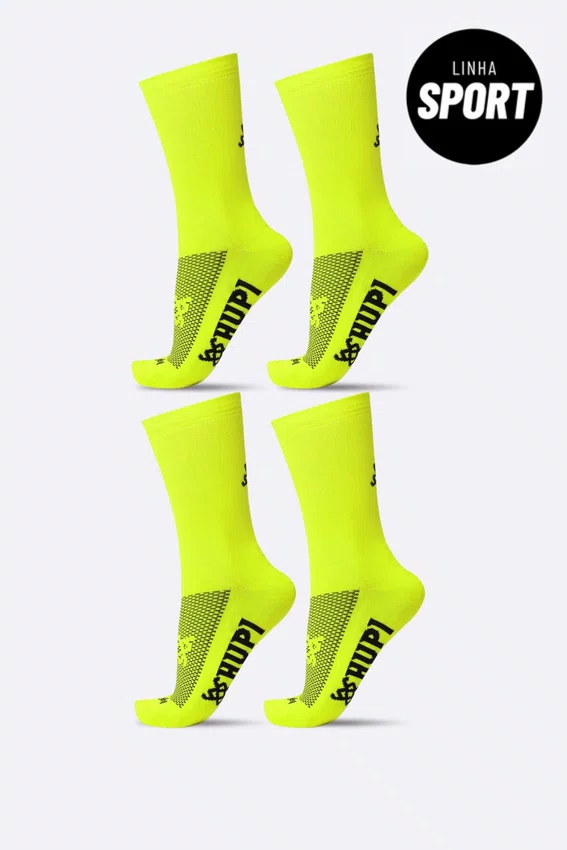 Kit 4 Pares de Meias Sport HUPI Amarelo Neon
