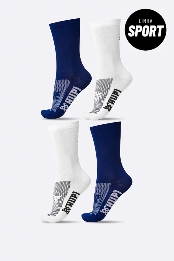 Kit 4 Pares de Meias Sport HUPI Azul Marinho e Branco