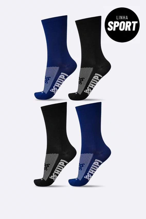 Kit 4 Pares de Meias Sport HUPI Azul Marinho e Preto