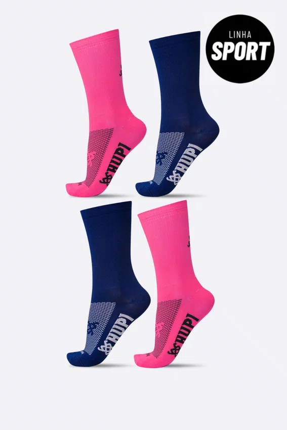 Kit 4 Pares de Meias Sport HUPI Rosa e Azul Marinho