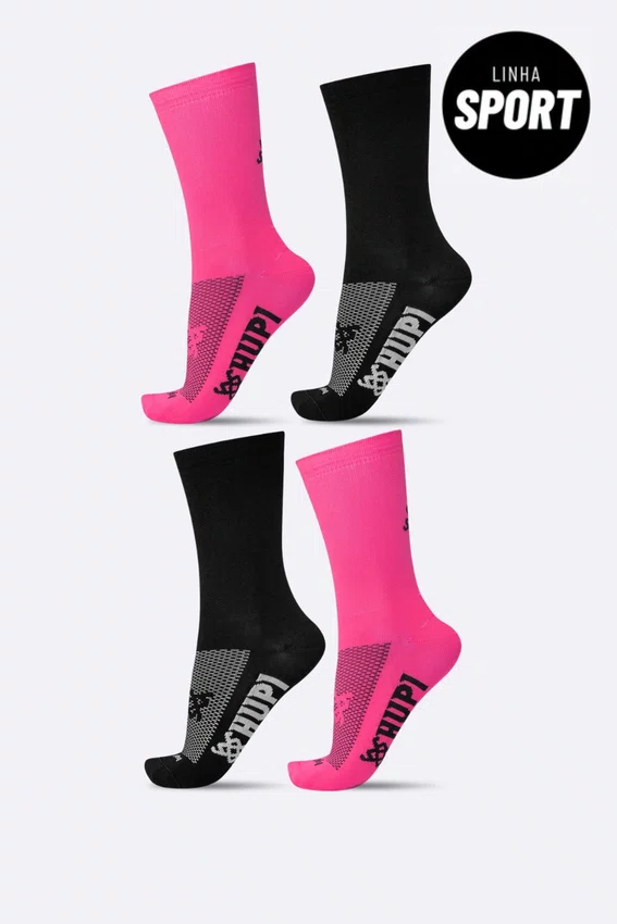 Kit 4 Pares de Meias Sport HUPI Rosa e Preto